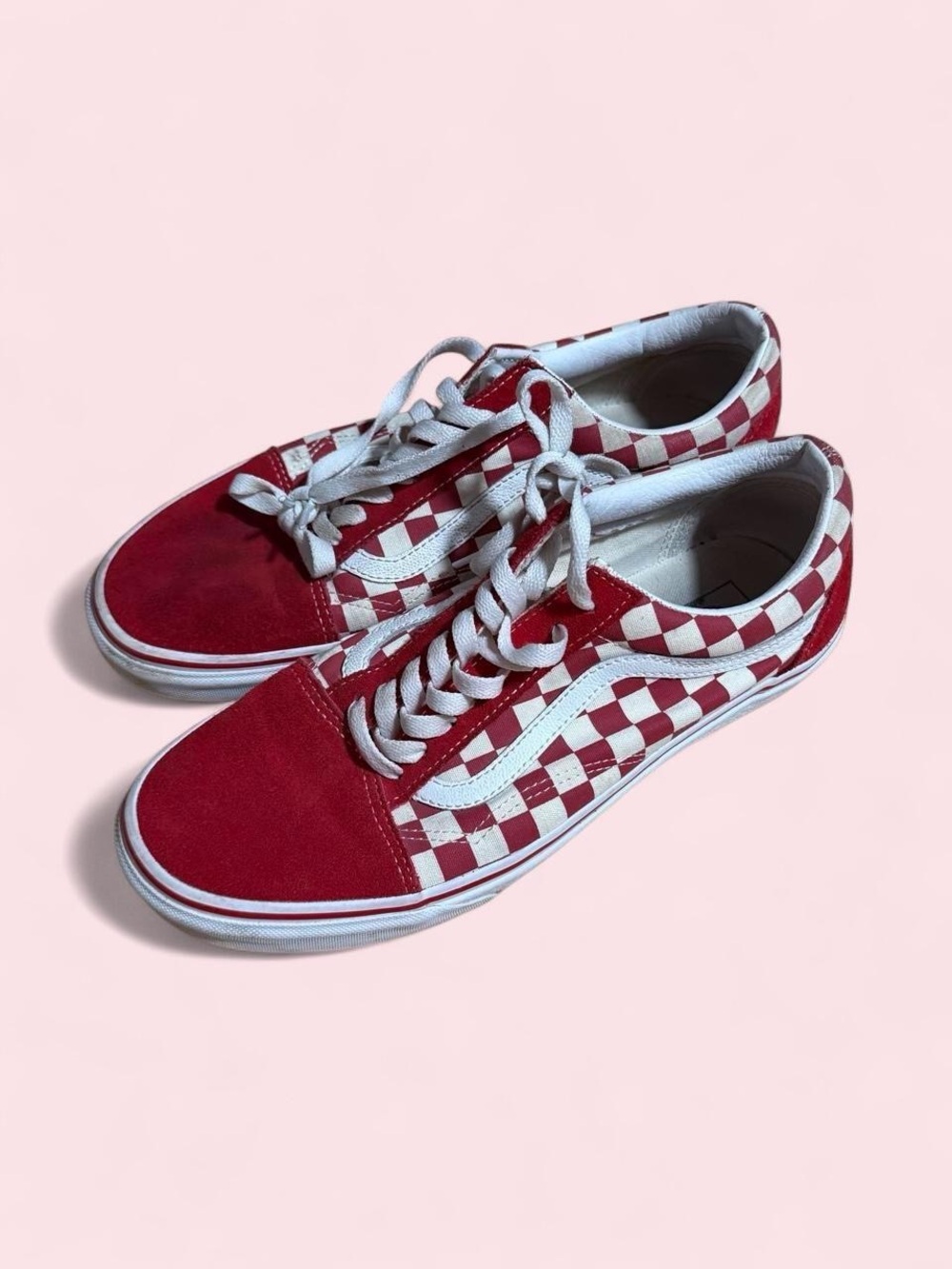 Vans Old Skool red & cream checkerboard sneakers ❤️♟️ - Picture 2 of 5